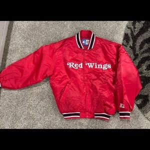 VINTAGE ORIGINAL DETROIT RED WINGS STITCHED RED STARTER JACKET MENS LARGE